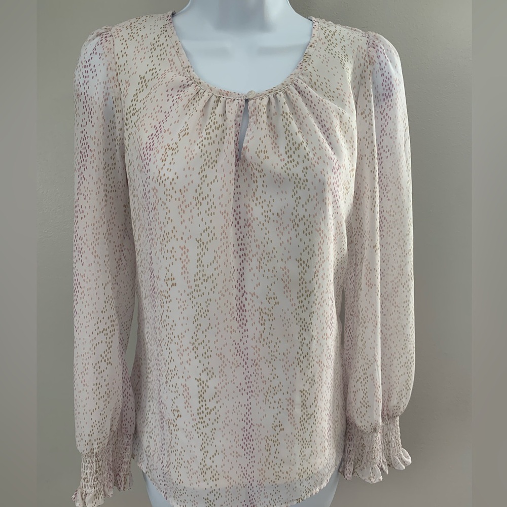 Japna Cream Blouse with Pink, Green and Gold Dots